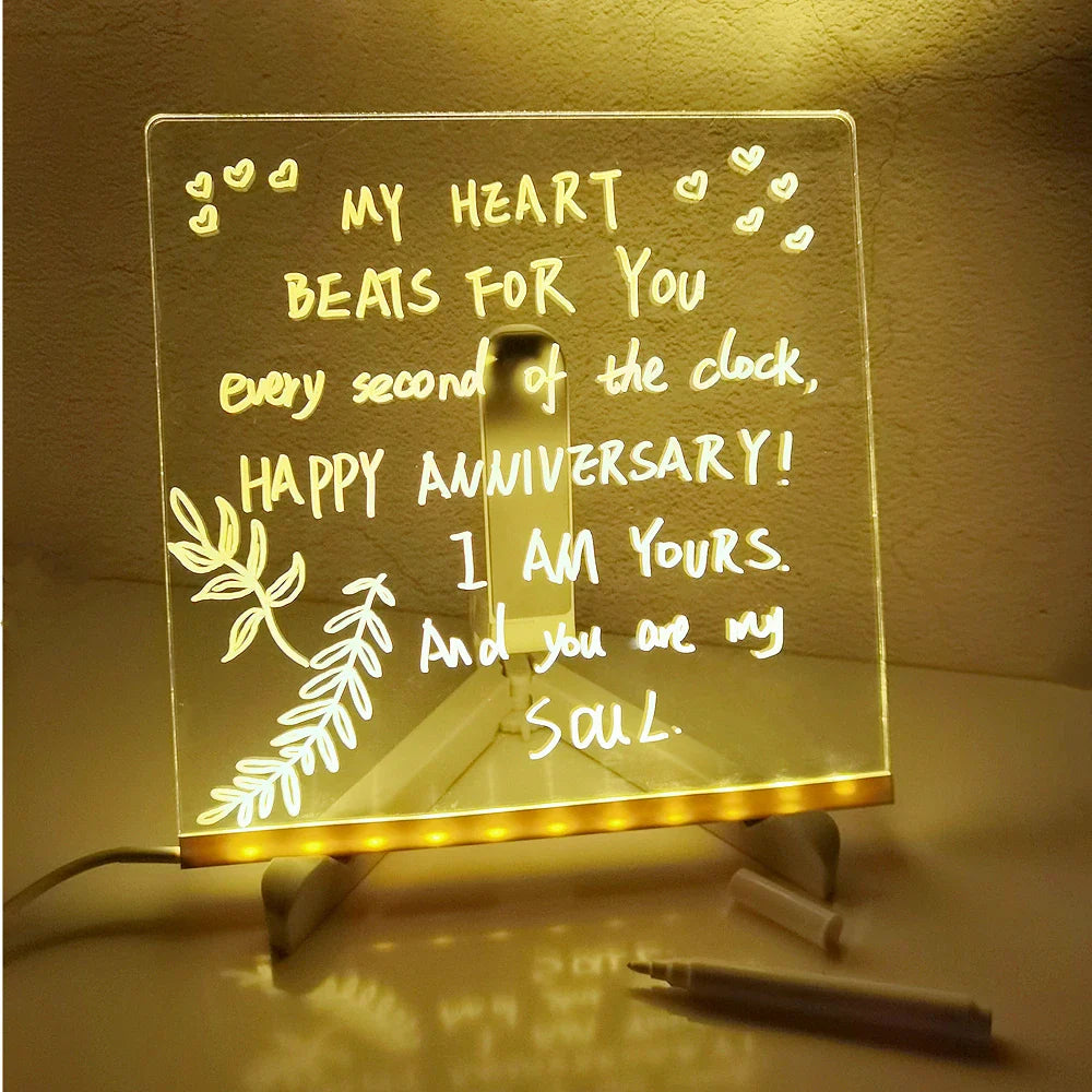 Creative Rewritable Acrylic LED Message Board - （come with 7 Pens) FREE Shipping