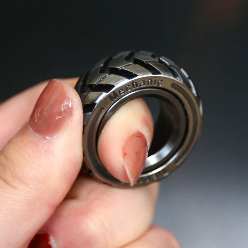 Dual Function Stainless Steel Motorcycle Tire Fidget Ring