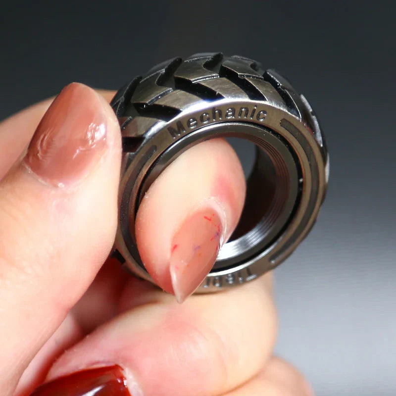 Dual Function Stainless Steel Motorcycle Tire Fidget Ring