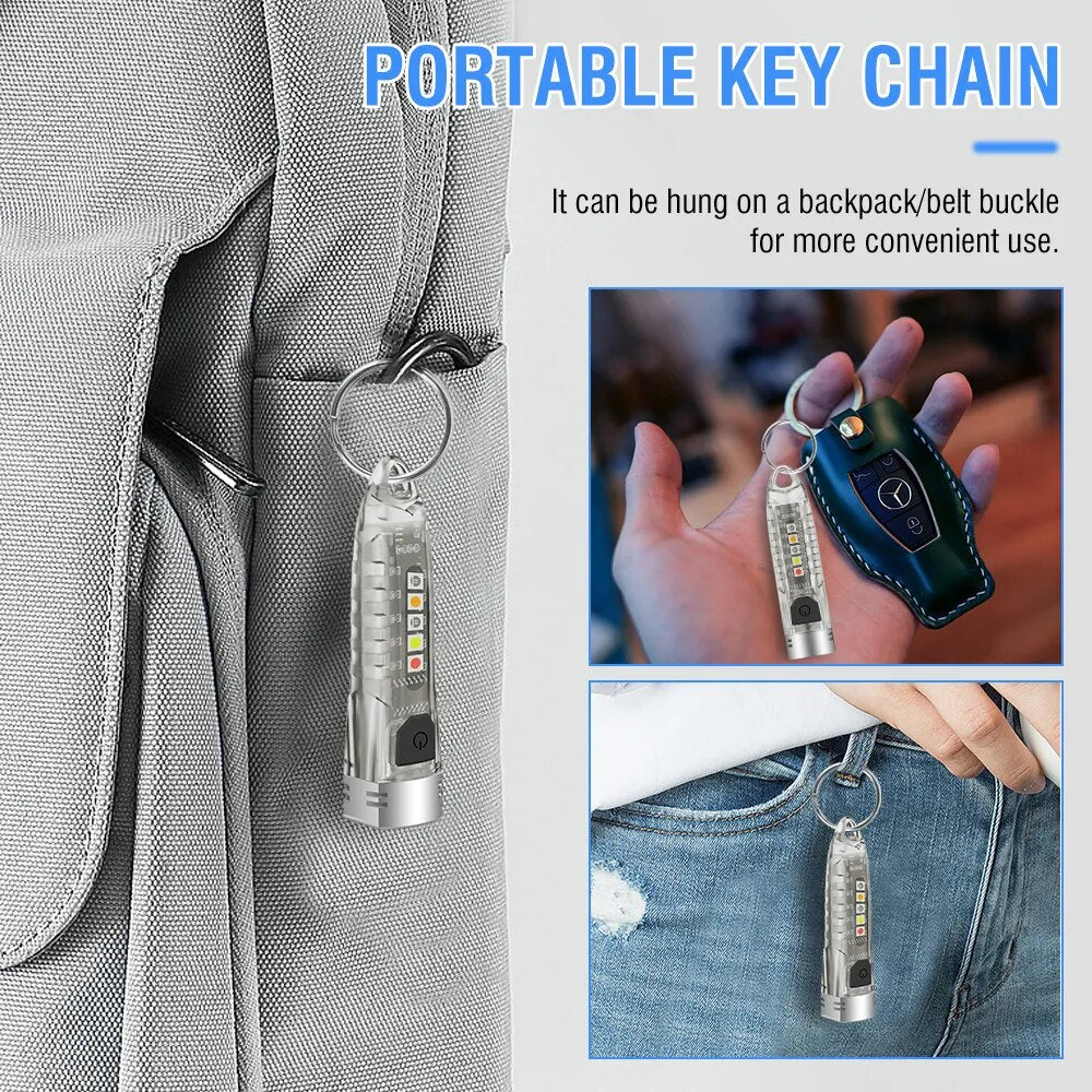 LED Keychain Portable Fluorescent EDC Flashlight Work Light