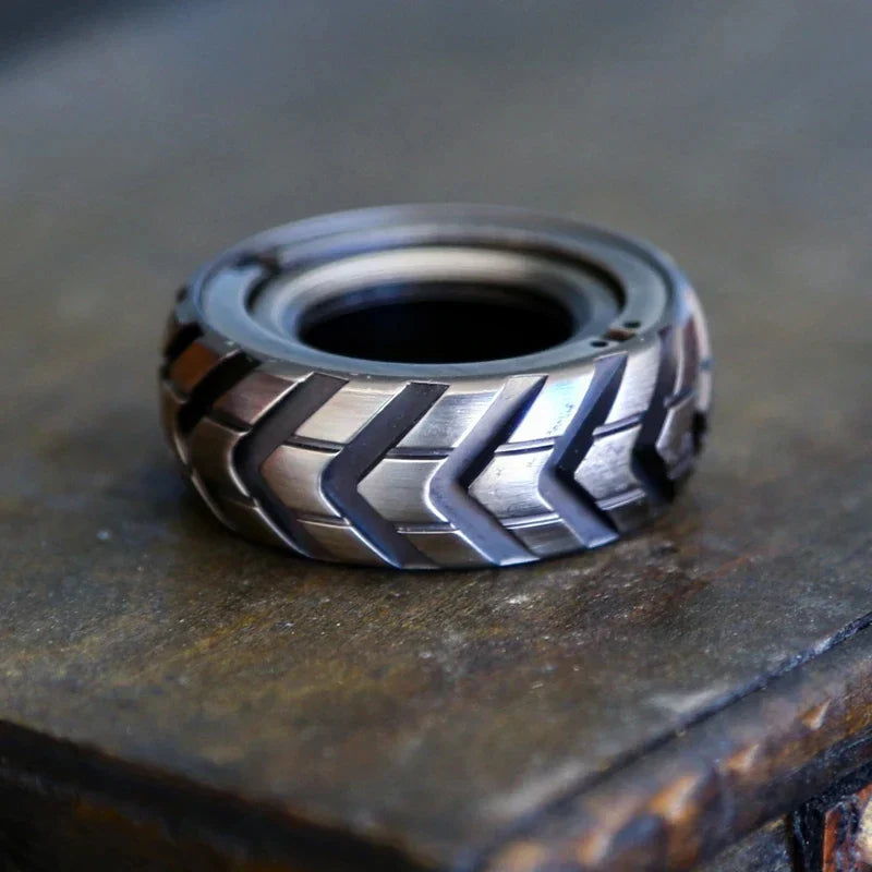 Dual Function Stainless Steel Motorcycle Tire Fidget Ring