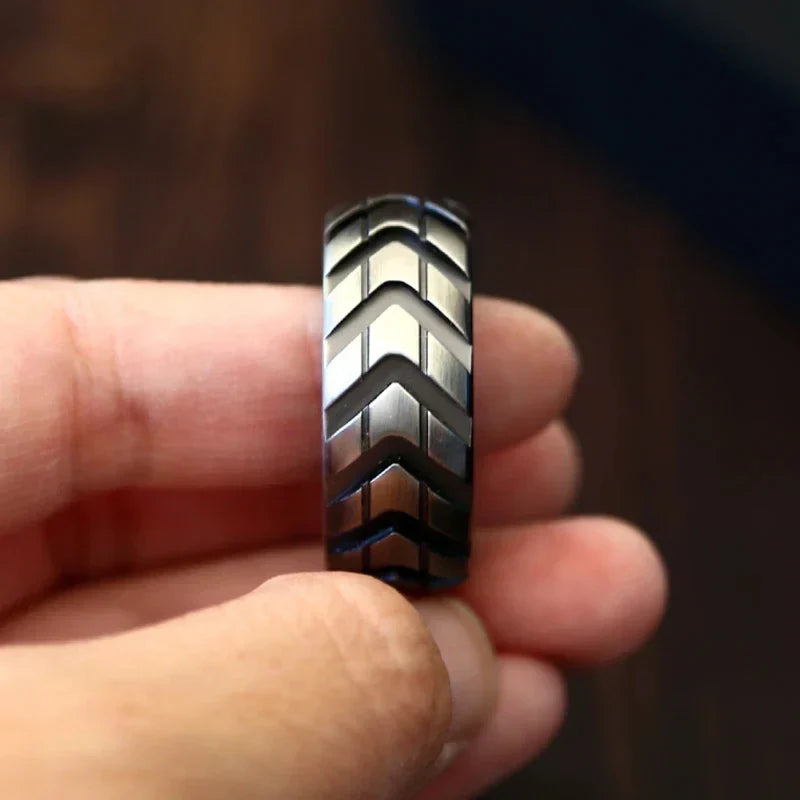 Dual Function Stainless Steel Motorcycle Tire Fidget Ring