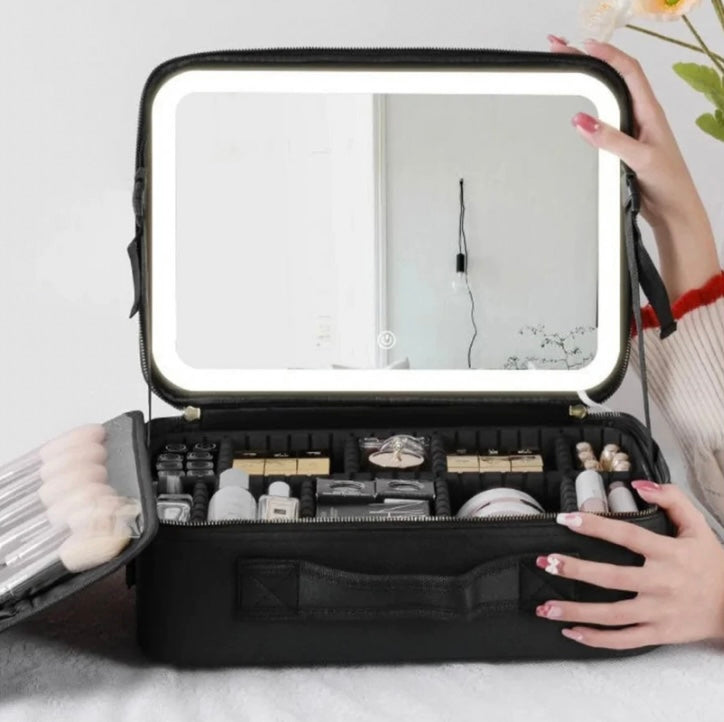 Makeup bag with LED Mirror