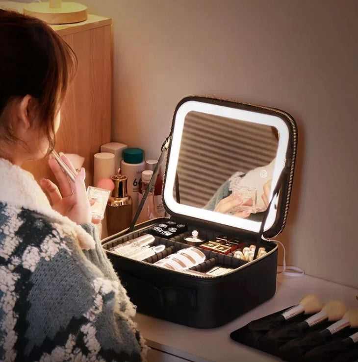 Makeup bag with LED Mirror