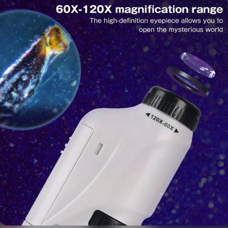 Kid's Portable Pocket Microscope with Adjustable 60-120x zoom