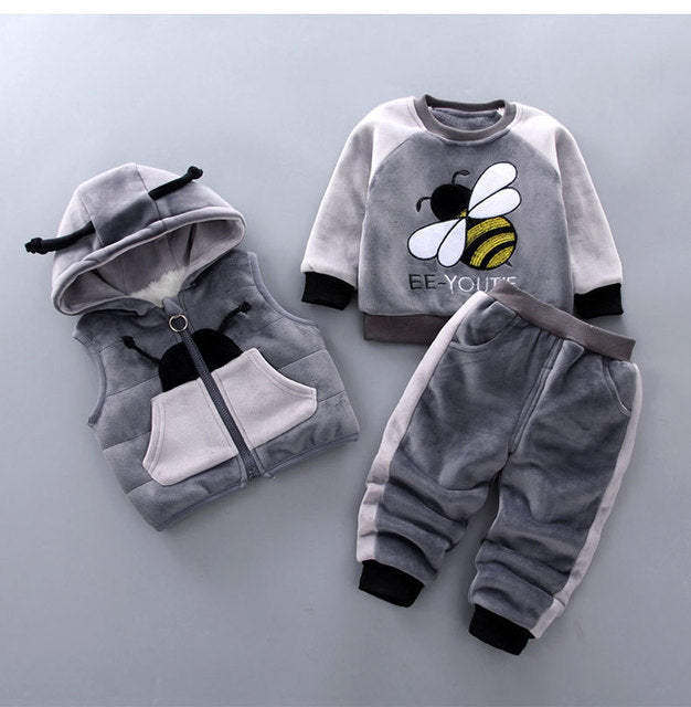 3-piece Kid Bear Embroidery Thickened Set (12M-4Y)