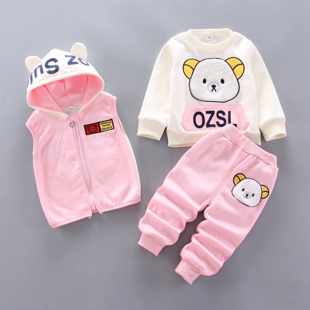 3-piece Kid Bear Embroidery Thickened Set (12M-4Y)