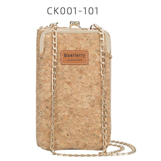 ANTI RFID THEFT WOOD GRAIN CHAIN CROSSBODY PHONEBAG (VERTICAL)