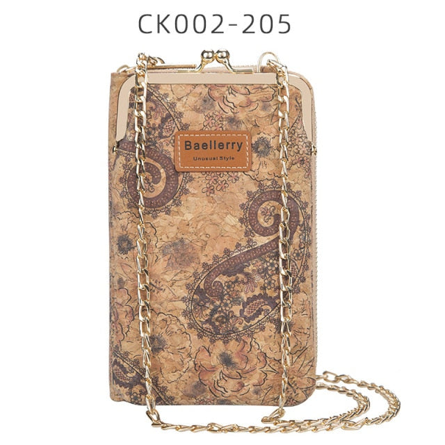 ANTI RFID THEFT WOOD GRAIN CHAIN CROSSBODY PHONEBAG (VERTICAL)