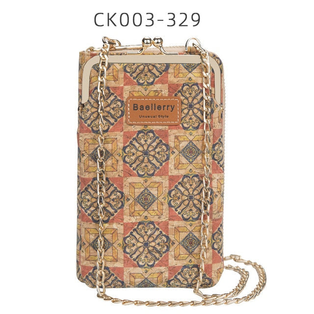 ANTI RFID THEFT WOOD GRAIN CHAIN CROSSBODY PHONEBAG (VERTICAL)