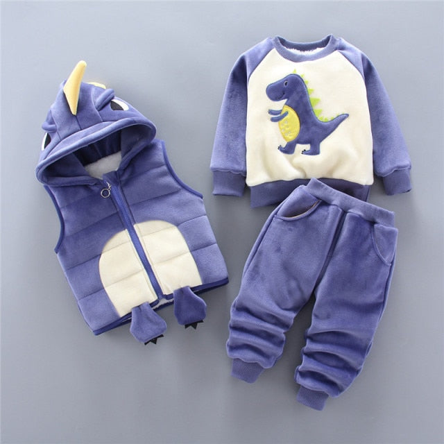 3-piece Kid Bear Embroidery Thickened Set (12M-4Y)