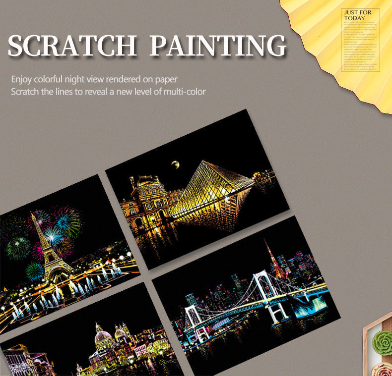 Scratch-Off Rainbow Painting - World Famous Tourist Attractions 16 X 11.2 Inches